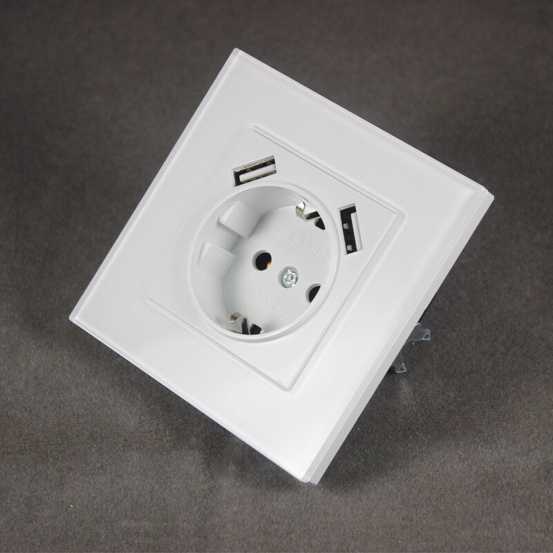 Muur Usb Socket 5V2A Eu Standaard Extension Outlet Met Dual Thuis Usb Plug Oplader Stopcontact Met Usb Acryl Goud YB7