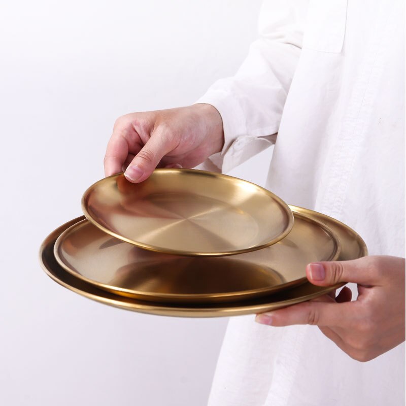 European Style Dinner Plates Gold Dining Plate Serving Dishes Round Plate Cake Tray Western Steak Round Tray Kitchen Plates