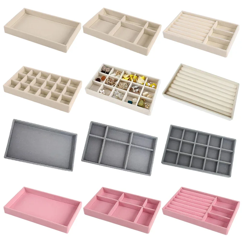 Velvet Jewelry Accessories Display Organizer Desktop Makeup Storage Box Earring Bracelet Ring Brooch Classification Drawer Tray