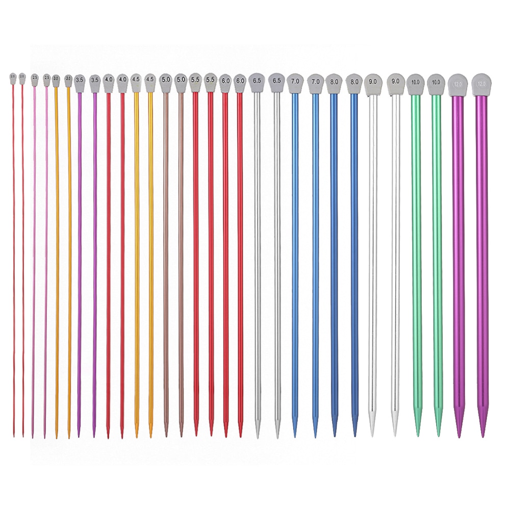 2Pcs/Set 35CM 2.0-12MM Single Pointed Knitting Needles Aluminum Straight Pins Sweater Scarf Weaving Tool Sewing Accessories