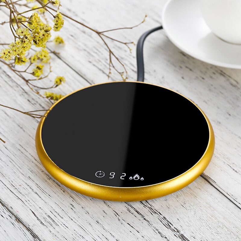 Heating Coaster Coffee Mug Cup Electric Warmer Beverage with Timer 2 Temperatures Settings For Water USB Gadgets EM88: Gold