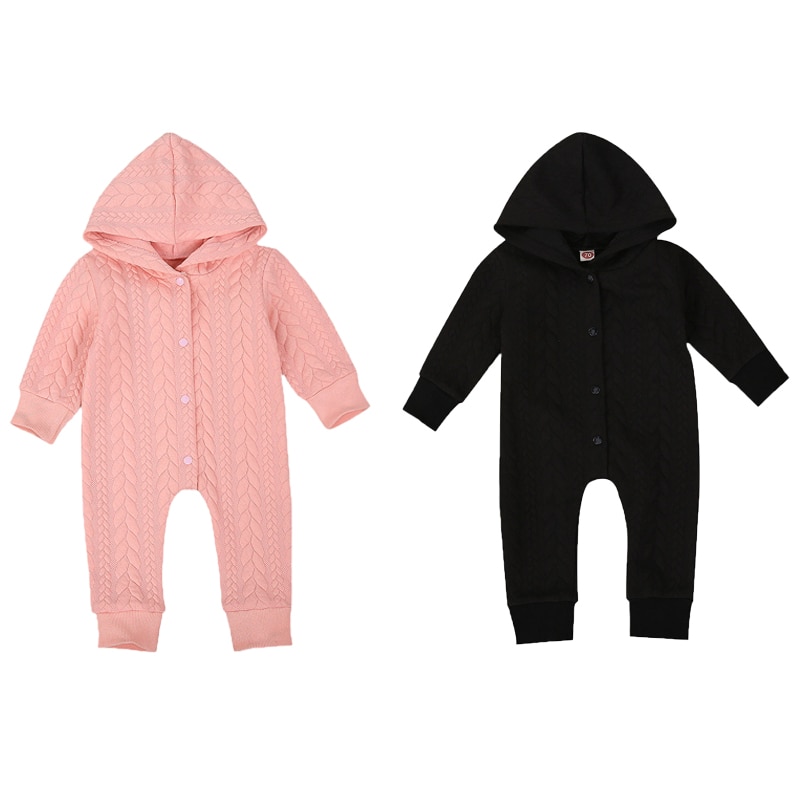 0-24M Baby Meisjes Jongens Rompertjes Lange Mouw Herfst Effen Kleur Single-Breasted Hooded Warm Jumpsuits 2 kleuren