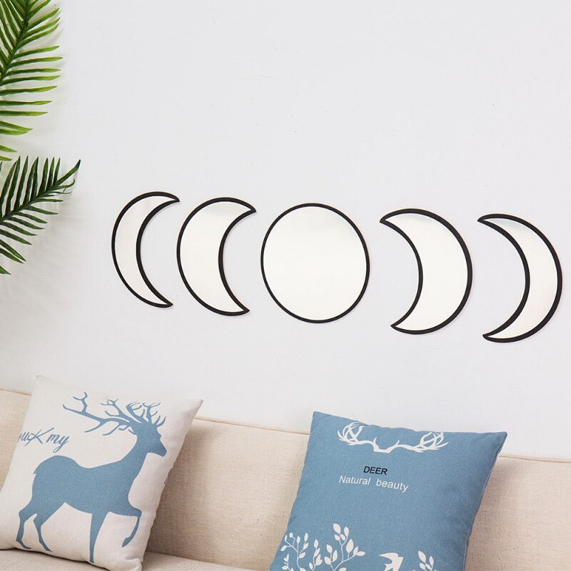 Bohemian Acryl Moonphase Spiegel Diy Muur Sticker Decoratie Houten Maan Fase Spiegel Voor Woonkamer