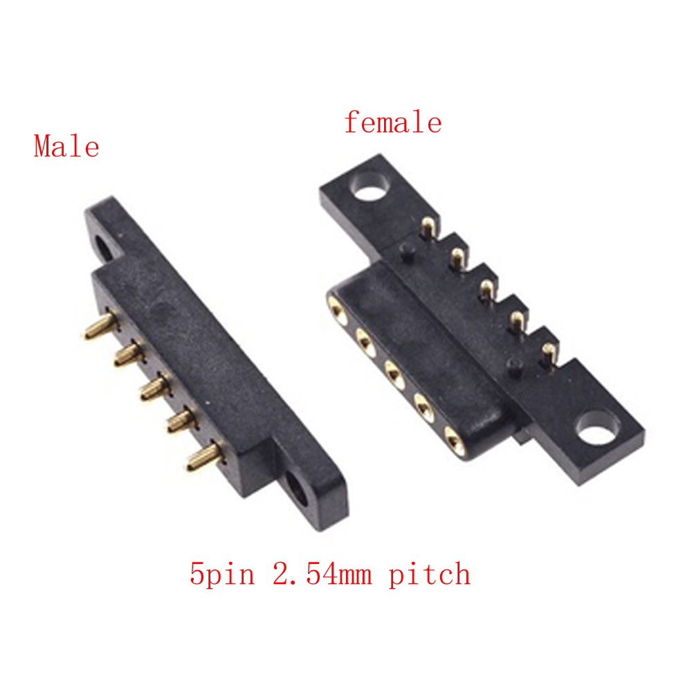 1-3Pair Spring Loaded Connector Pogo Pin 5 Pin 2.54 mm Pitch Through Holes PCB Vertical With Flange Panel Mount Single Row Strip: 3set