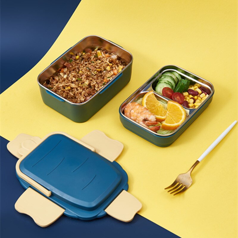 Cute lunch box children portable outdoor double-layer stainless steel lunch box insulation and leak-proof food container kitchen
