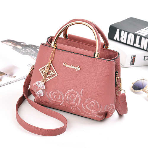 Vrouwen Kleine Tas Vrouwelijke EmbroideryPU Lederen Tas Mode Bloem Schoudertas vrouwen Handtas: pink