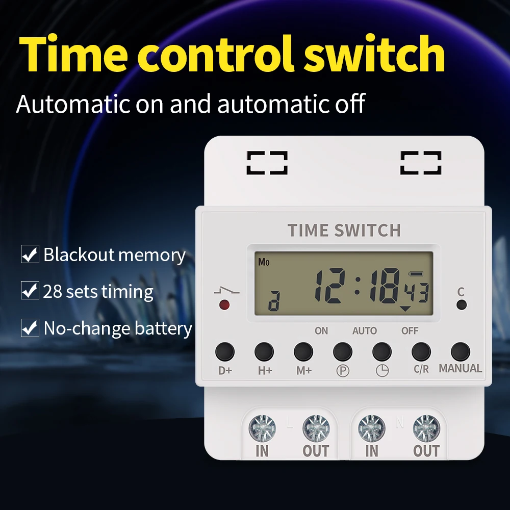 220V 60A Digital Timer Switch Electronic Hour Weekly Programmable Time Controllor Din Rail Timer Switch Time Control