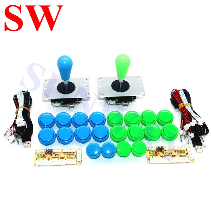 2 spelers Arcade Joystick DIY Kit met Nul Vertraging USB Encoder Om PC Arcade Sanwa Joystick + Sanwa Push Knoppen voor Arcade Mame: Groen
