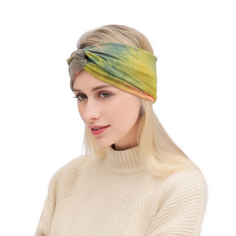 Vrouwen Geknoopt Hoofdband Zomer Bohemen Gradiënt Brede Stretch Haarband Voor Meisjes Elastische Tulband Bloem Headwears Accessoires