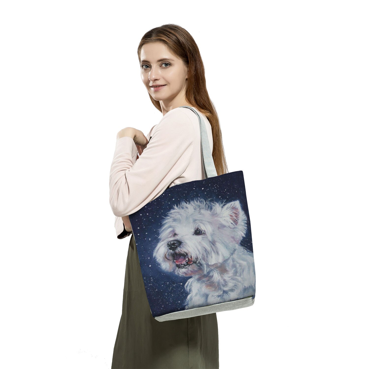 Einzigartige Westie Hund Malerei Quadrat Handtaschen für Frauen Einkaufs Käufer Taschen Große Kapazität Eco Totes Dame Reise Strand Tasche