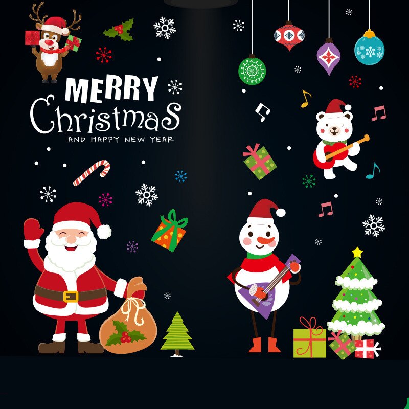 Glædelig jul vinduesglasklistermærker gør-det-selv-aftagelige wallsticker julemand snemand jul julefest indretning til hjemmebutik: Tl02