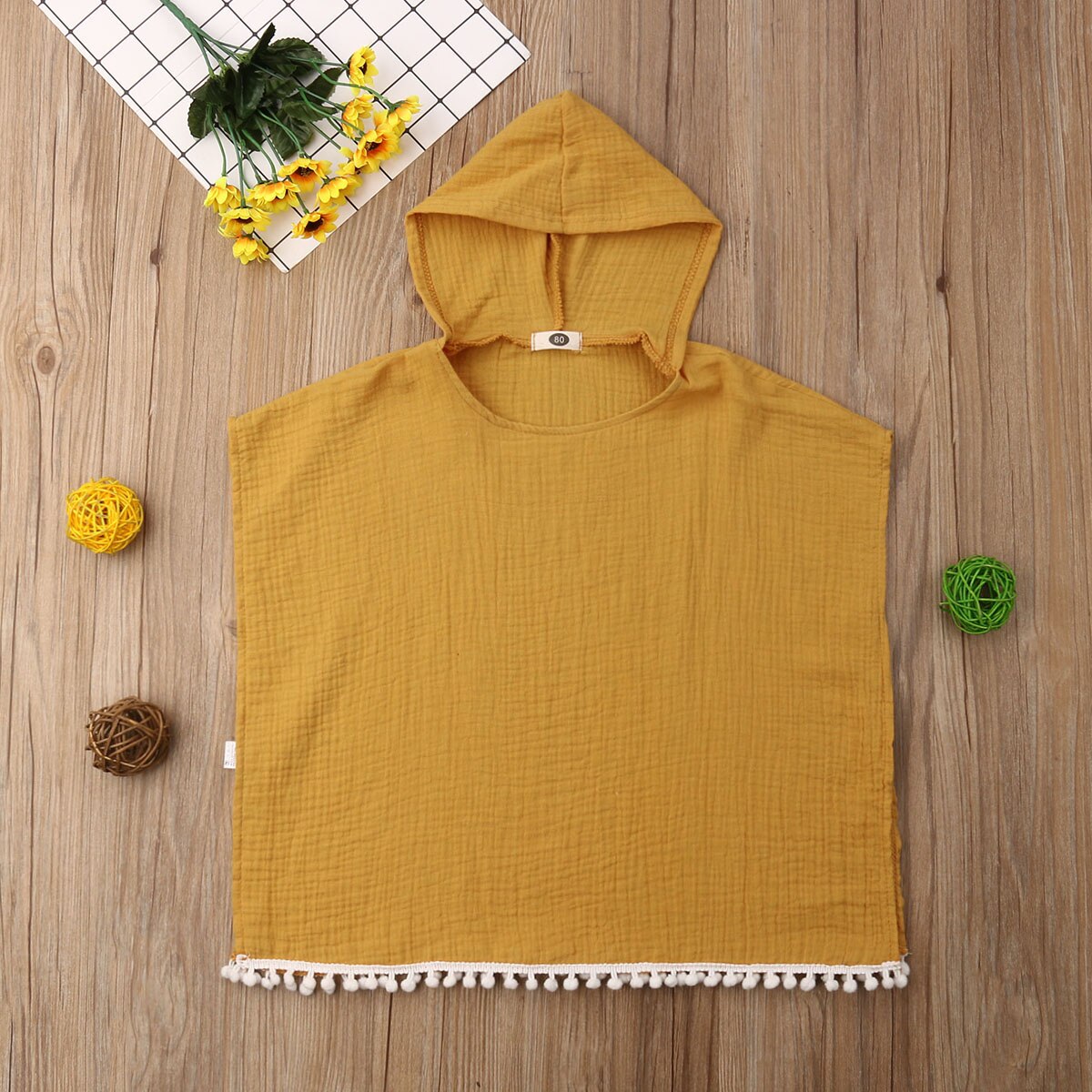 Brand Toddler Child Kids Baby Girl Long Cape Dress Hooded Tassel Solid Cotton Cloak Poncho Jumper Cape Clothes 6M-4T
