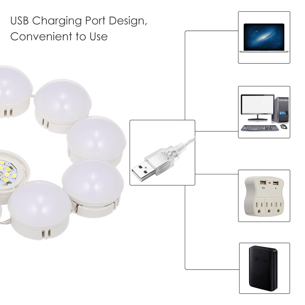 10 LED Vanity Mirror Lights Kit with Dimmable Light Bulbs Lighting Fixture Strip for Makeup Vanity Table Set in USB Port