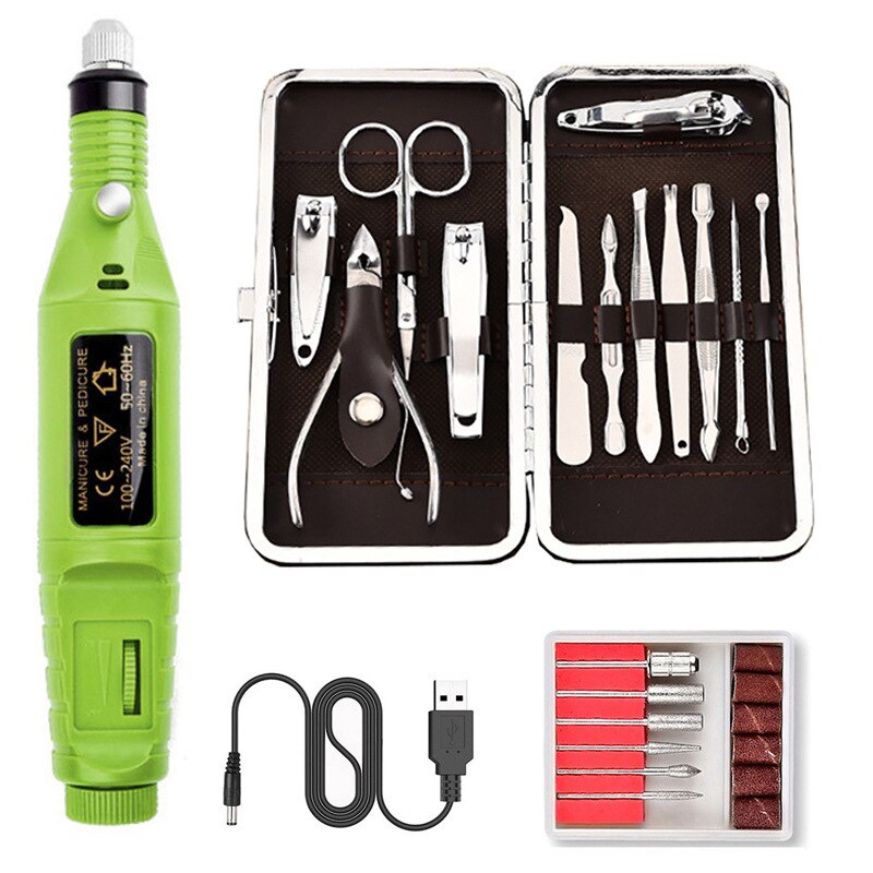 26 pièces pédicure/manucure ensemble coupe-ongles électrique nettoyant cuticule toilettage ongles polisseur perceuse Machine USB manucure outils ensemble: 05