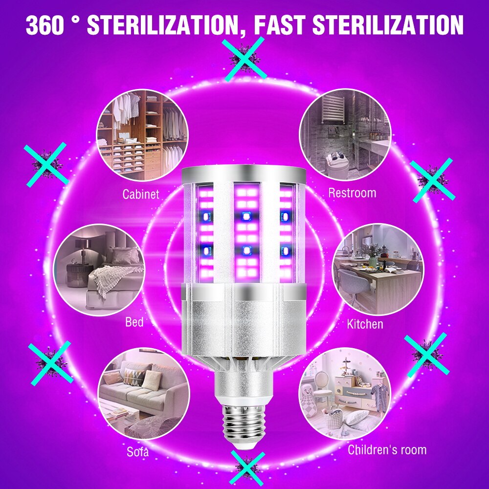 Germicidal Light 9UVC 18UVC E27 UV Sterilizer LED 15W 20W 60W Ozone Lamp 220V Ultraviolet Light Home Disinfect Bacterial 110V