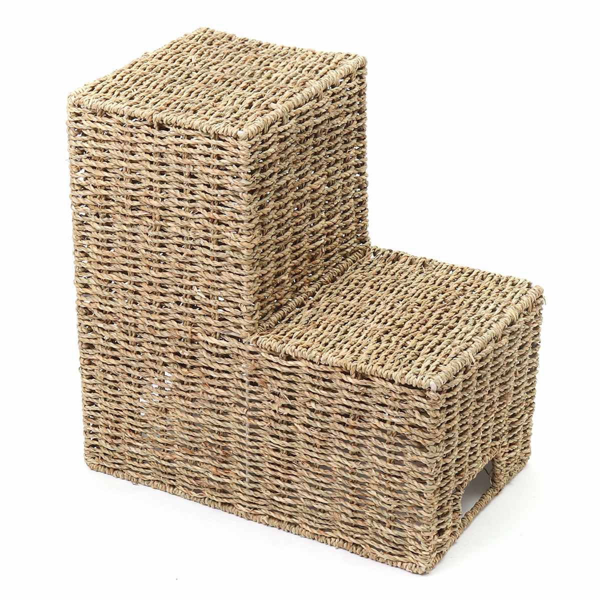 42*40cm Woven Wicker Stair Step Basket Organizer Stylish Cosmetic Box with Handle Container Storage Clothes Children Toys Home