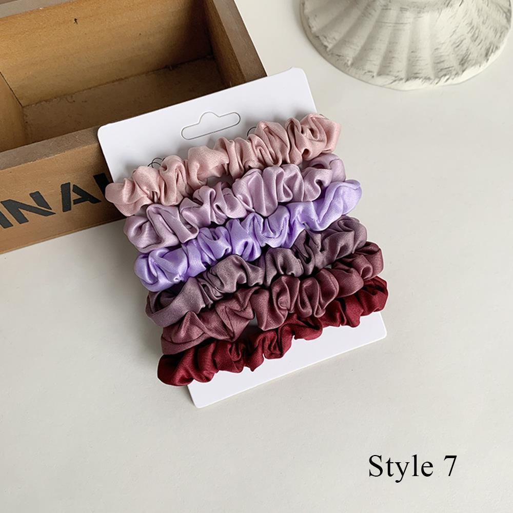 Lazos para el pelo de seda para mujer, coleteros de goma, banda elástica, accesorios para el cabello, 6 unidades por Set: Oro