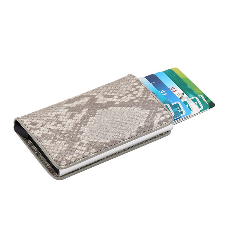 Taihaole Men Credit Card Holders Business ID Card Case Automatic RFID Card Holder Aluminium Bank Card Wallets: Snake skin grey