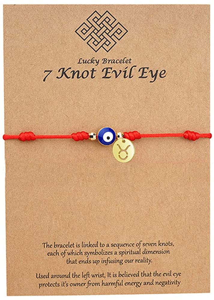 Rood Touw Constellation Armband 7 Knoop Boze Oog Geluk String Bescherming Zodiac Armband Link Charm Voor Vrouwen Meisjes: (4.21-5.20) Taurus