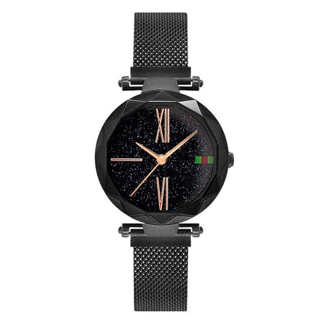Relogio Feminino Women Starry Sky Watches Magnetic Mesh Belt Watch Women Dress Luminous Quartz Wristwatch Zegarek Damski: B Black