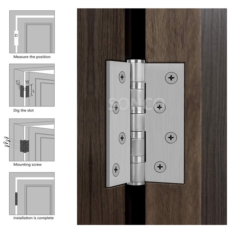 Bisagras de rodamiento de acero inoxidable, accesorios de bisagra de puerta de 4 pulgadas con mecanismo de rodamiento de bolas, 5 uds.