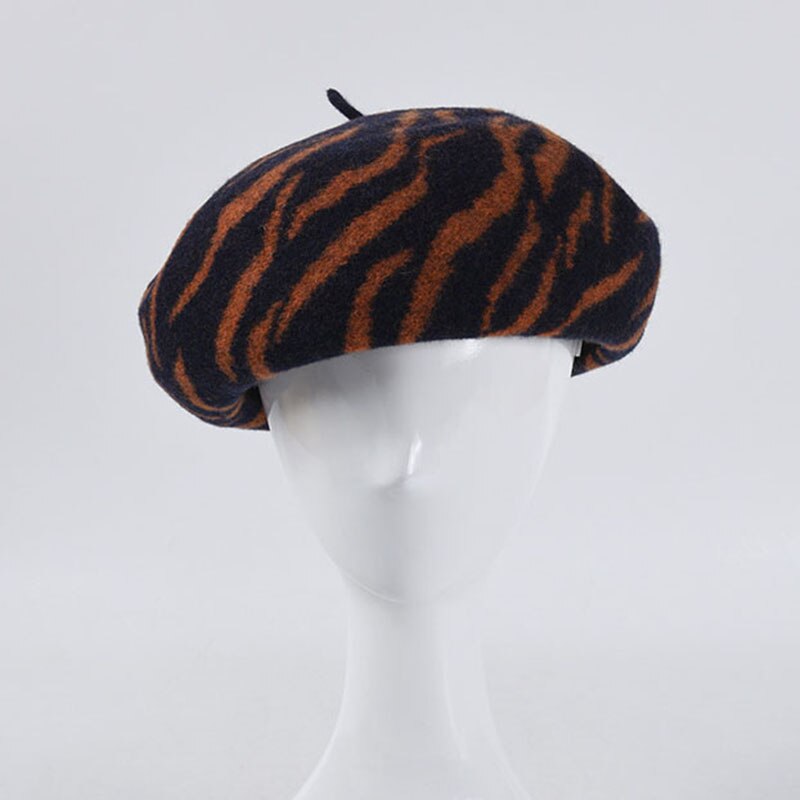 ¡Novedad de ! Boina de lana con estampado de cebra para mujer, sombreros franceses de otoño-invierno, boinas amarillas para mujer, sombrero de champiñón,