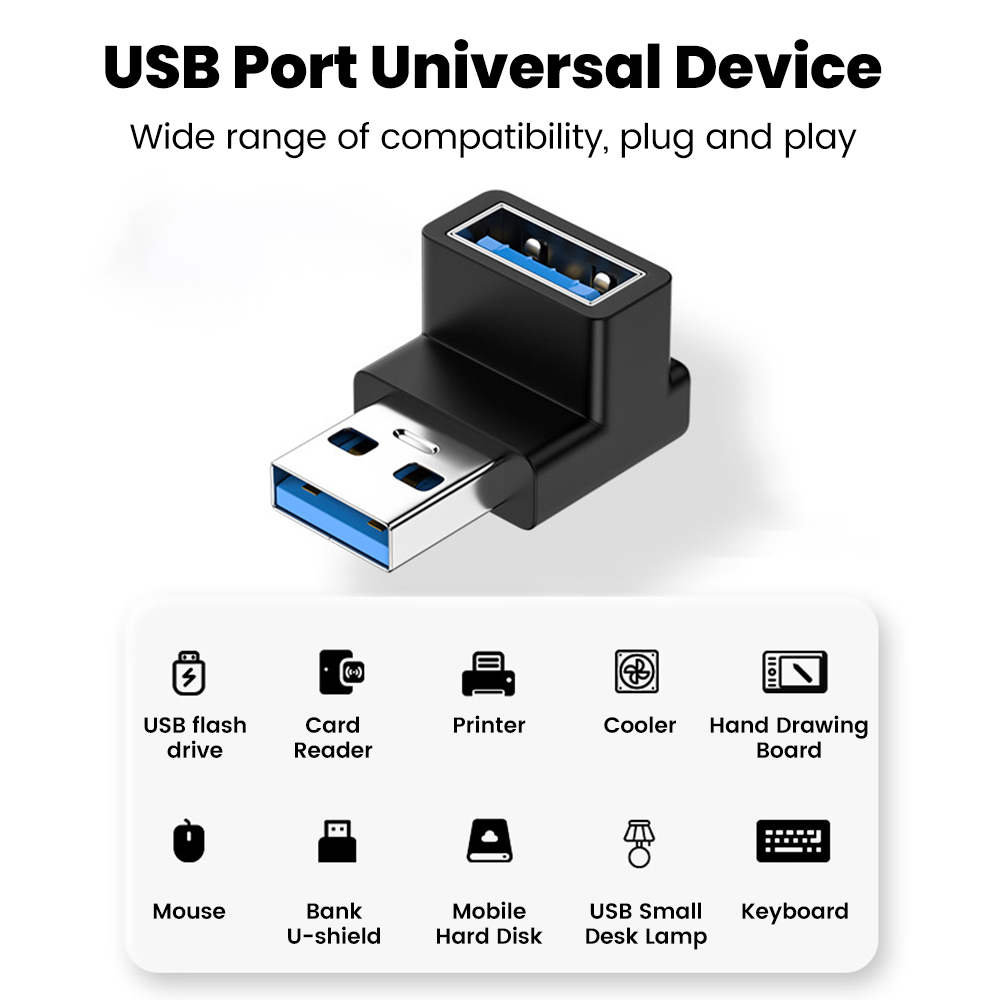 Adaptador de extensión de ángulo recto USB 3,2 macho a hembra de 90 grados, adaptador de codo hacia arriba USB de 10Gbps para conversión de conector de PC portátil