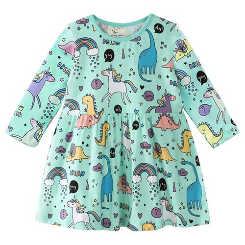 Salto metri unicorn vestiti del bambino per i bambini delle ragazze del cotone vestiti di autunno principessa animali manica lunga vestiti dalla ragazza con unicorni: T7728 BLUE UNICORN / 18m