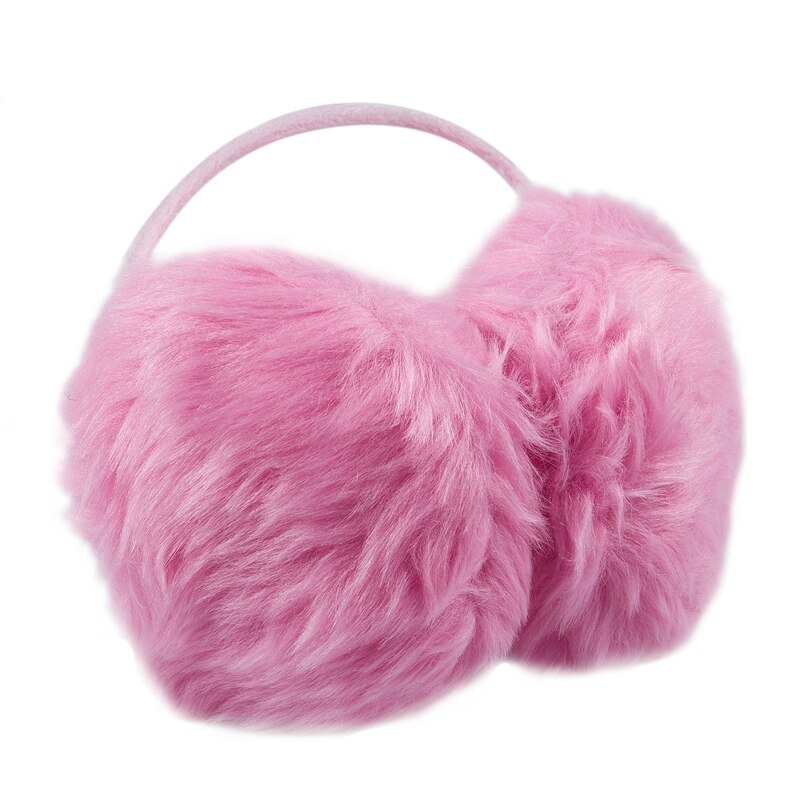 Woman Pink Plush Fluffy Back Ear Cover Warmer Muffs Earmuffs