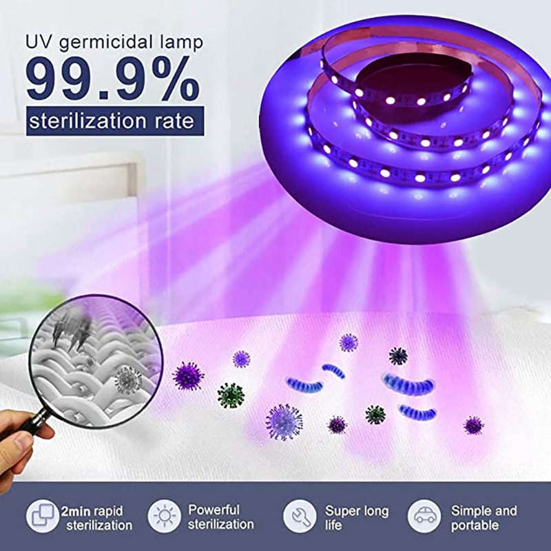 1PC Led Strip UV Light Ultraviolet Ray LED Diode Ribbon Flexible Tape Lamp Remote Control Fluorescence Ozone Sterilize