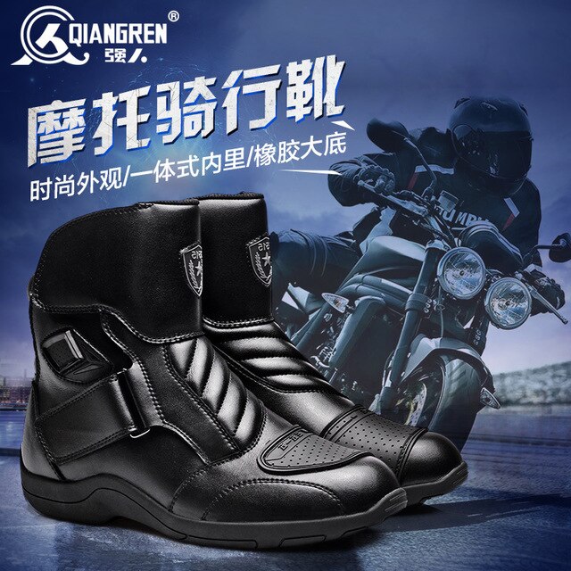 Mj Moto Motorlaarzen Mannen Motorcross Schoenen Mid Lange Pu Leer Zwart Chopper Touring Schoenen Retro Biker rijden