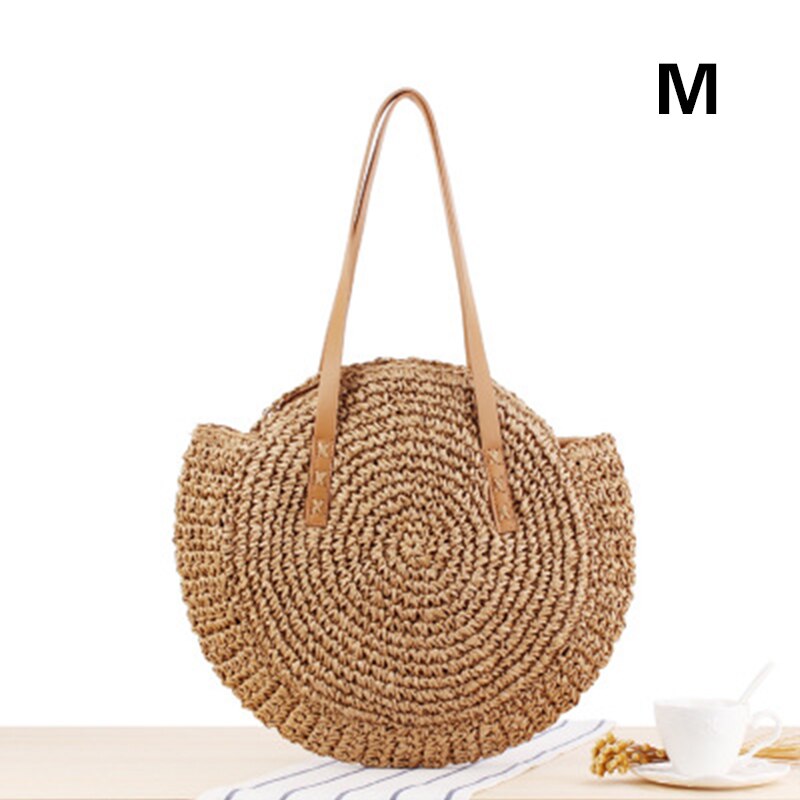 JULY'S SONG Straw Bag Women Shoulder Beach Bag Round Rattan Straw Handmade Big Capacity Cutout Crossbody Bag: 2