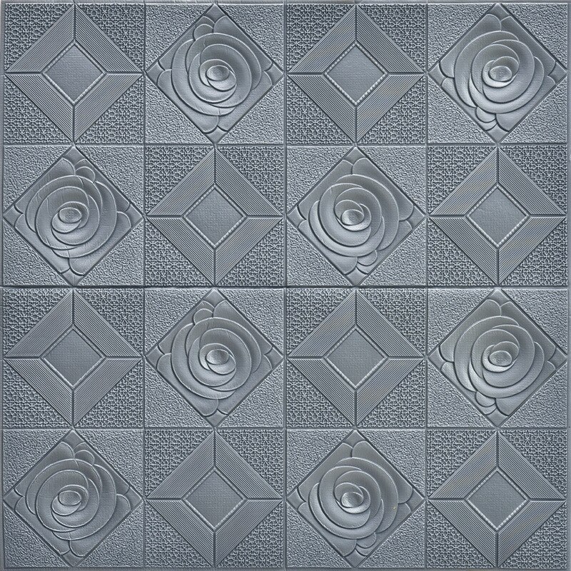 5Pcs 3D Self-adhesive Wall Sticker Wall Panel Ceiling Rose Pattern Waterproof Moisture-proof Foam Wallpaper Living Room Decor: Gray