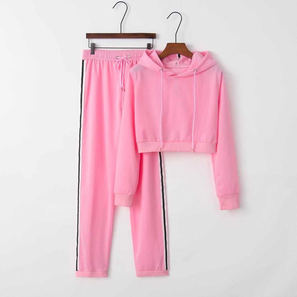 2 Piece Set Women Winter Women's Sports Suit Women Casual Sportswear Suit Trousers Set Long Sleeve Crop Tops + Pants#3