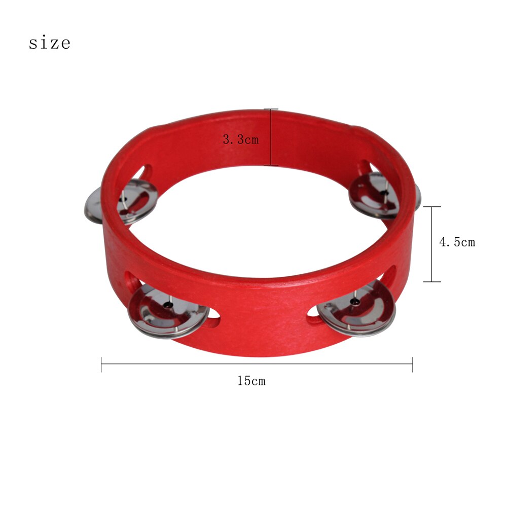 Mini Red Handheld madera pandereta mano campana Musical juguete de una sola fila Metal Jingles rojo para juegos de para niños