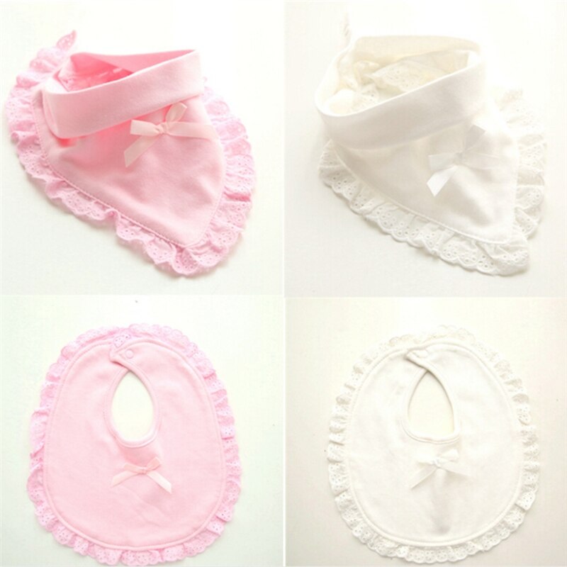 Bavoirs bébé coton dentelle noeud rose et blanc bavoir bébé fille joli bavoir infantile salive serviette doux bébé absorbant tissu
