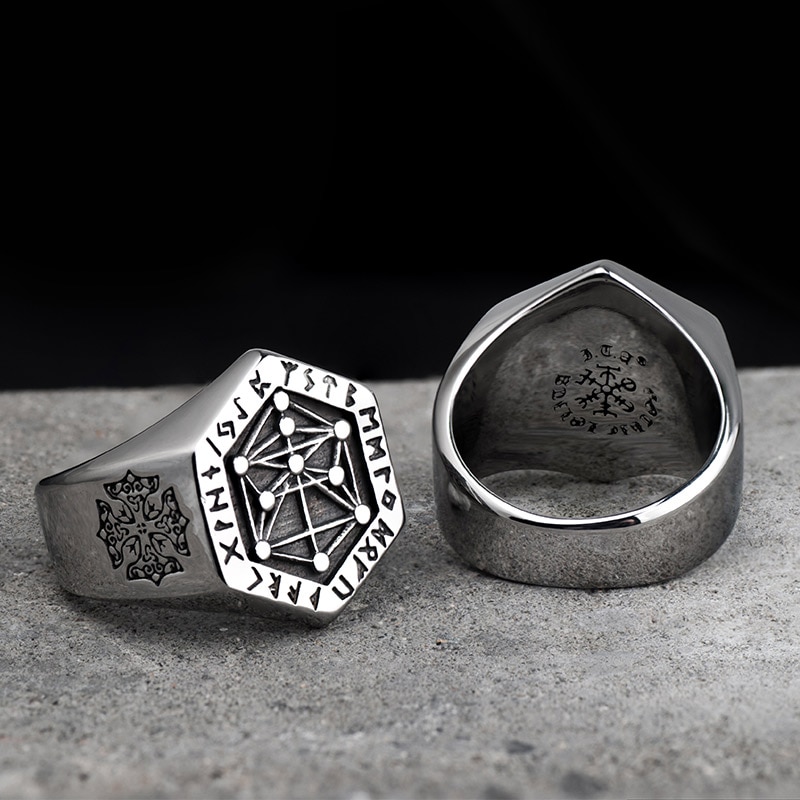 Nordisk mytologi viking rune rustfrit stålringe til mand og kvinderkabala totem indeks ring smykker mygrillz