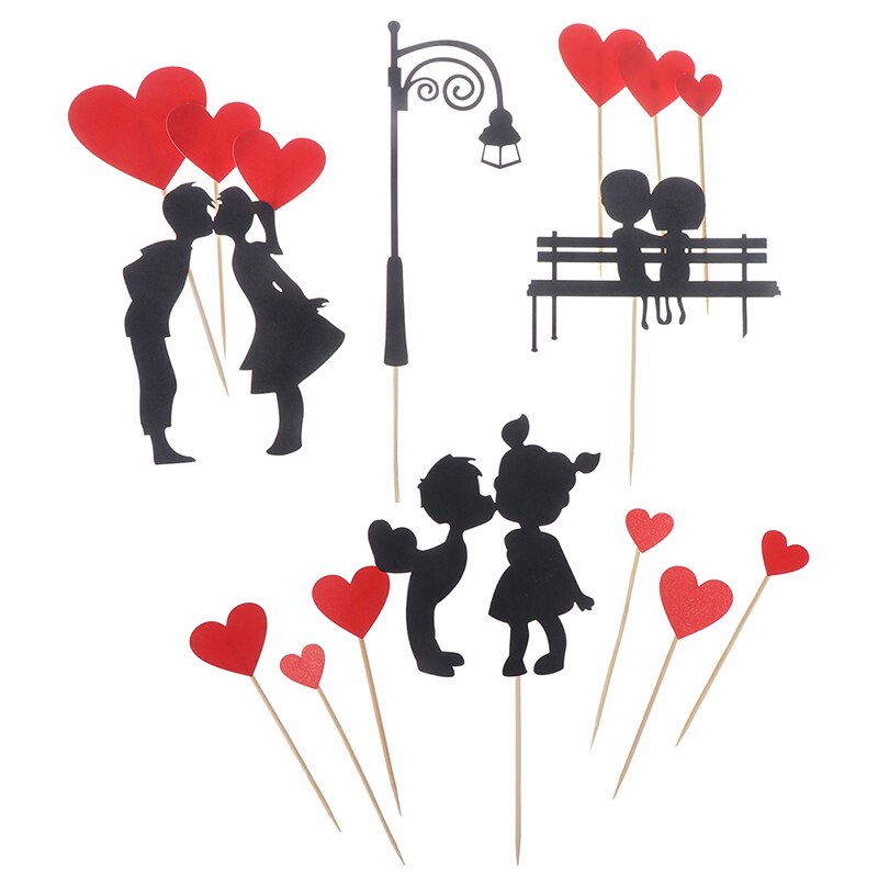 Boda Cupcake Topper conjunto de corazones de amor amantes dulces Topper de la torta de aniversario Día de San Valentín adornos de pastel de