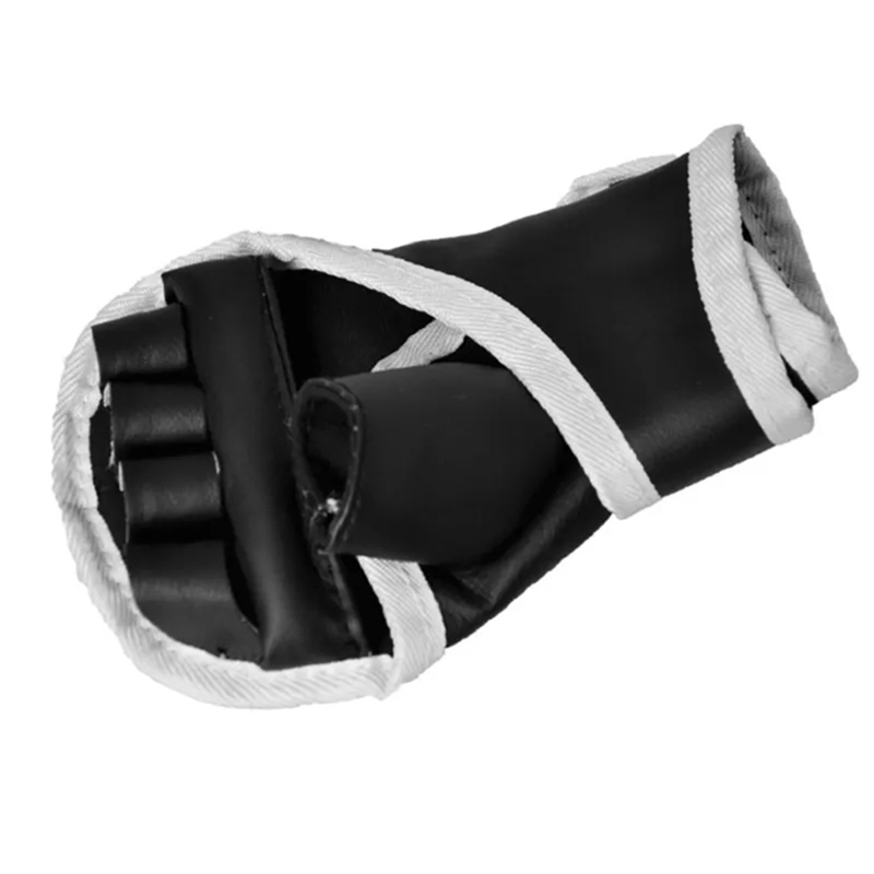 Guantes de entrenamiento Muay Thai, 1 par de manoplas de boxeo para principiantes, guantes acolchados de medio dedo, manoplas de entrenamiento de lucha de cuero de