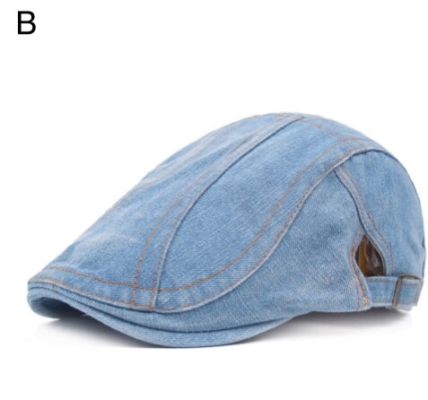 Summer Unisex Casual Beret Hat Flat Cap Newsboy Style Gatsby Hat Adjustable Breathable Mesh Caps Denim Beret Hat: B