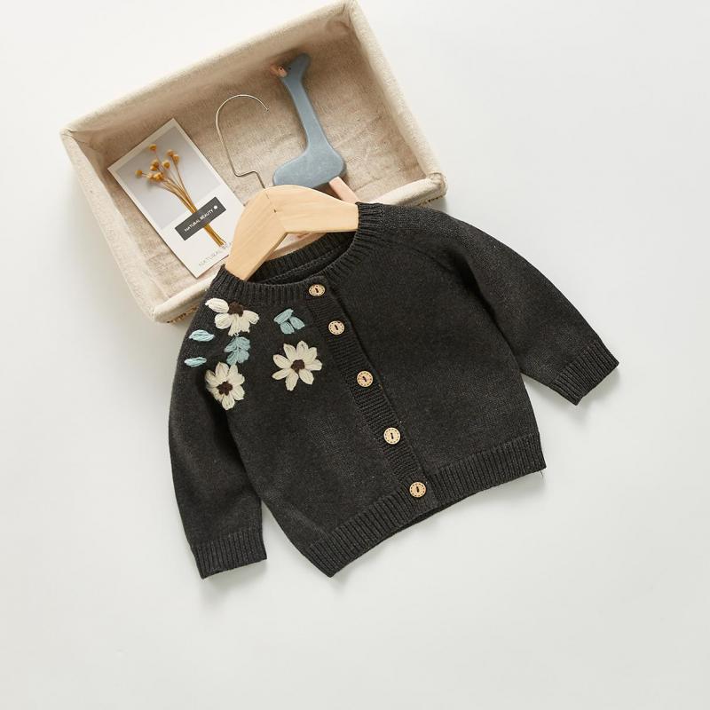 Autunno nuovo cappotto lavorato a maglia bambino ricamo fiore maglione bambina cotone bambini Cardigan lavorato a maglia giacca monopetto per bambini