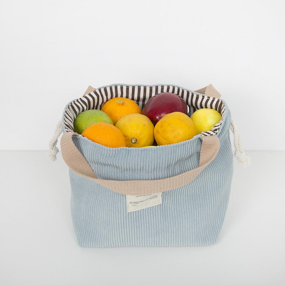 Thermal Insulated Lunch Bag Drawstring Thermal Insulated Bag Corduroy Beach Picnic Lunch Bag for Work Outdoor Lightweight