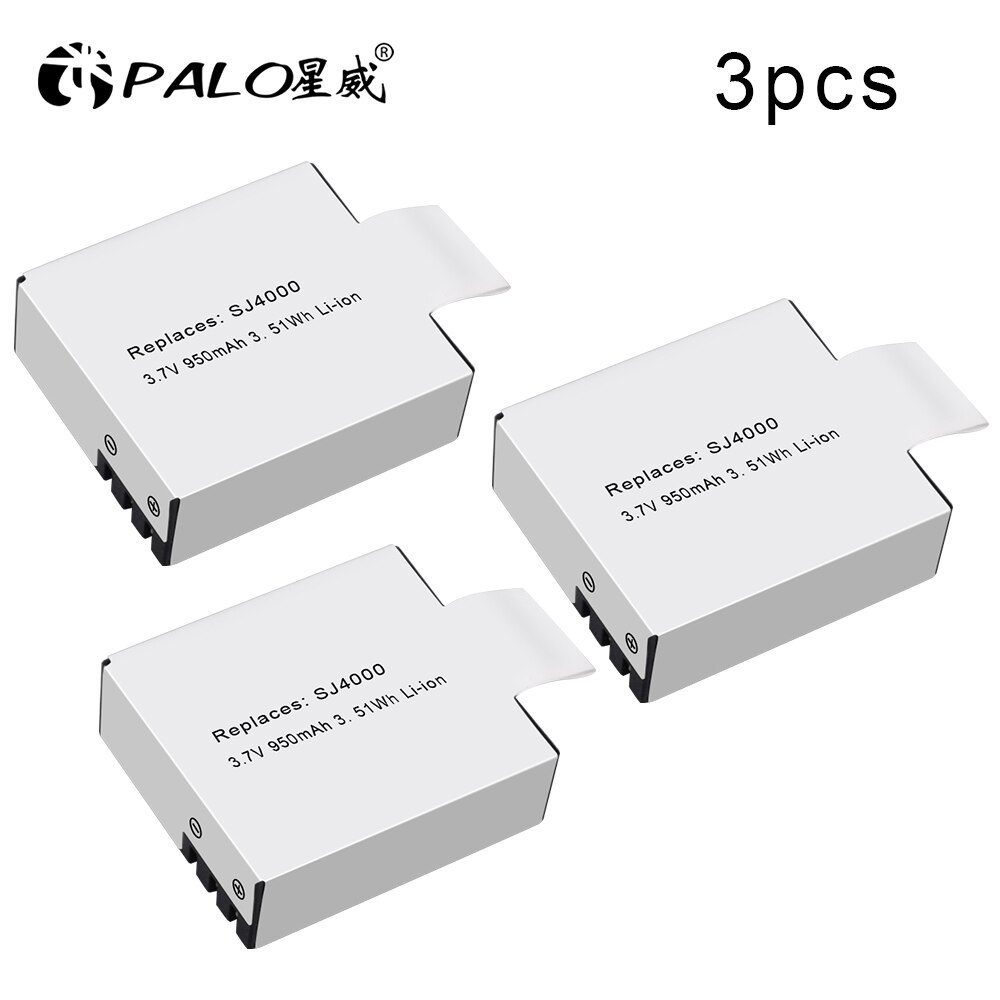 PALO PG1050 SJ4000 PG900 Battery For SJCAM SJ5000 SJ6000 SJ8000 M10 EKEN 4K H8 H9 GIT-LB101 GIT Battery: 3pcs battery