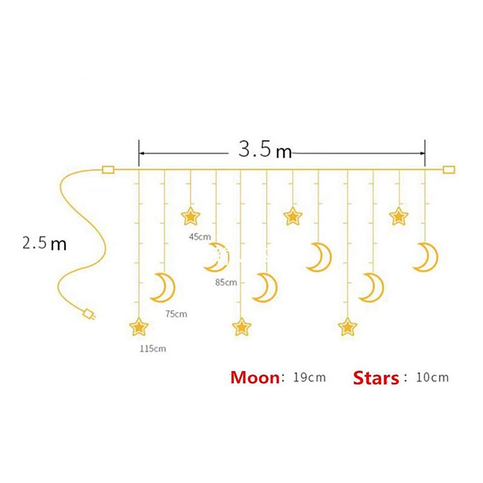 Ster led-lampjes, led-maanster, gordijnlamp, decoratie, kerstverlichting, voor bruiloften, feesten, binnenverlichting, draadverlichting