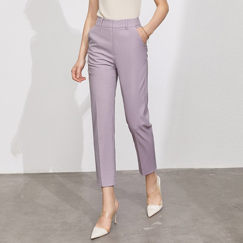 Amii-Conjunto de dos piezas minimalista de oficina para mujer, chaqueta, abrigo, pantalones de cintura alta, traje femenino, 12160022: purple pants / L