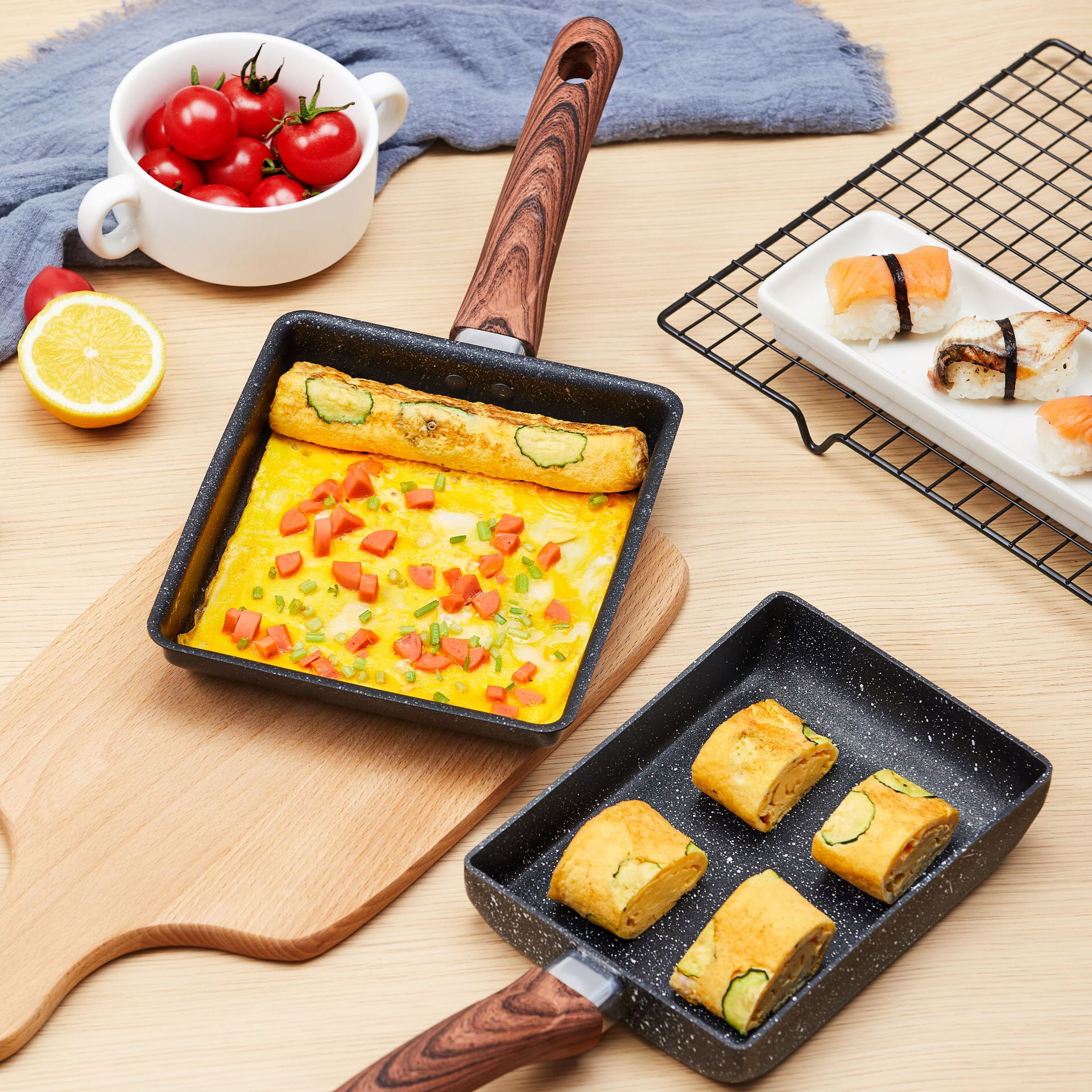 Tamagoyaki Fry Egg Square Japanese Non Stick Frying Pan Aluminum Pot Kitchen Cookware Cooking Pan Steak Scrambled Eggs Wok