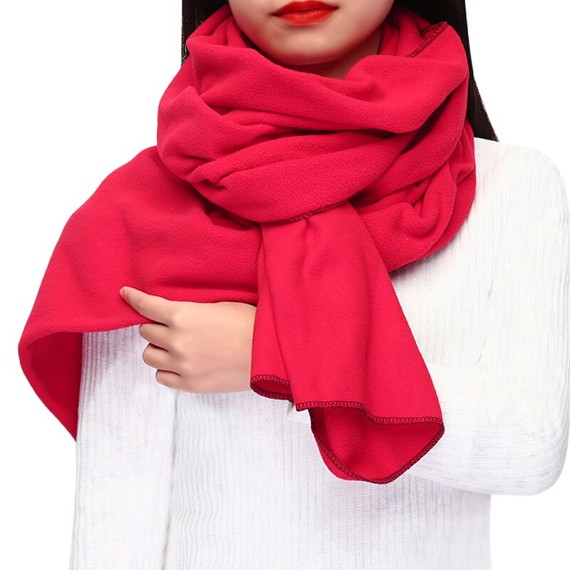 Vinter tyk varm stort tørklæde sjal kvinder indpakker vintage polar fleece vindtæt ensfarvet vilde sjal tørklæder 176cm: Rød