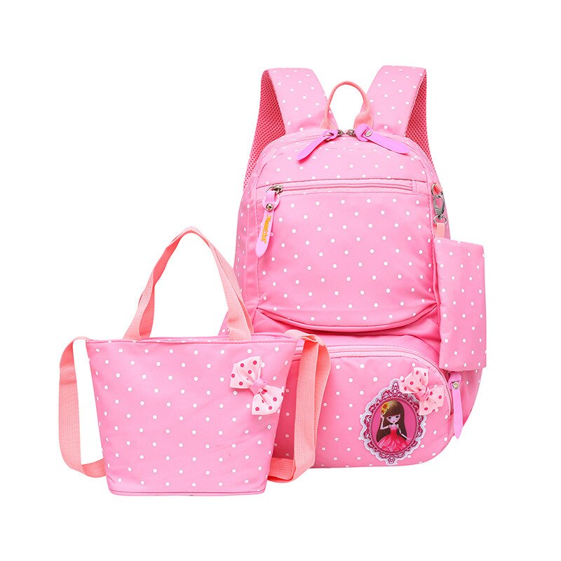 Nylon Waterdichte School Rugzak Zakken 3 Stks/set Kinderen Schoudertas Meisje Light Rugzakken Primaire Student' S Schooltassen: Pink