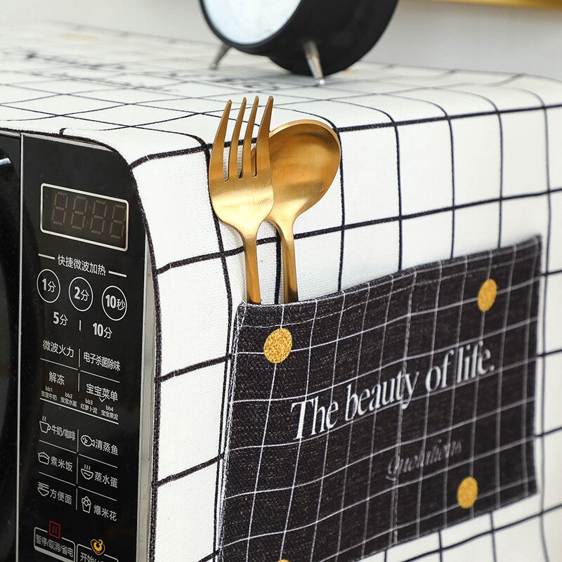 Rectangle Microwave Dust Cover Cotton Linen Double Storage Bag Accessories Decorative Hood Waterproof Microwave Kitchen Oven