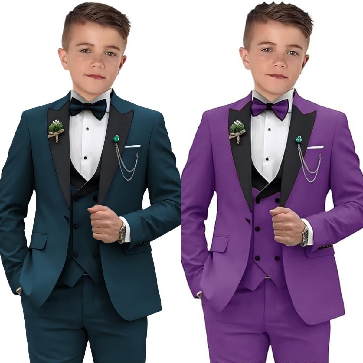 Ensemble de smoking bordeaux pour garçon, tenue pour mariage, blazer et pantalon en glaçage, tenue pour shooting photo pour enfants, ensemble de 3 pièces